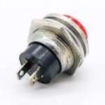 PULSADOR CORTO ARO METAL CROMADO CENTRO ROJO 12V - Imagen 2