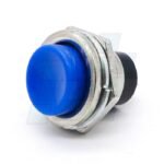 PULSADOR CORTO ARO METAL CROMADO CENTRO AZUL 12V