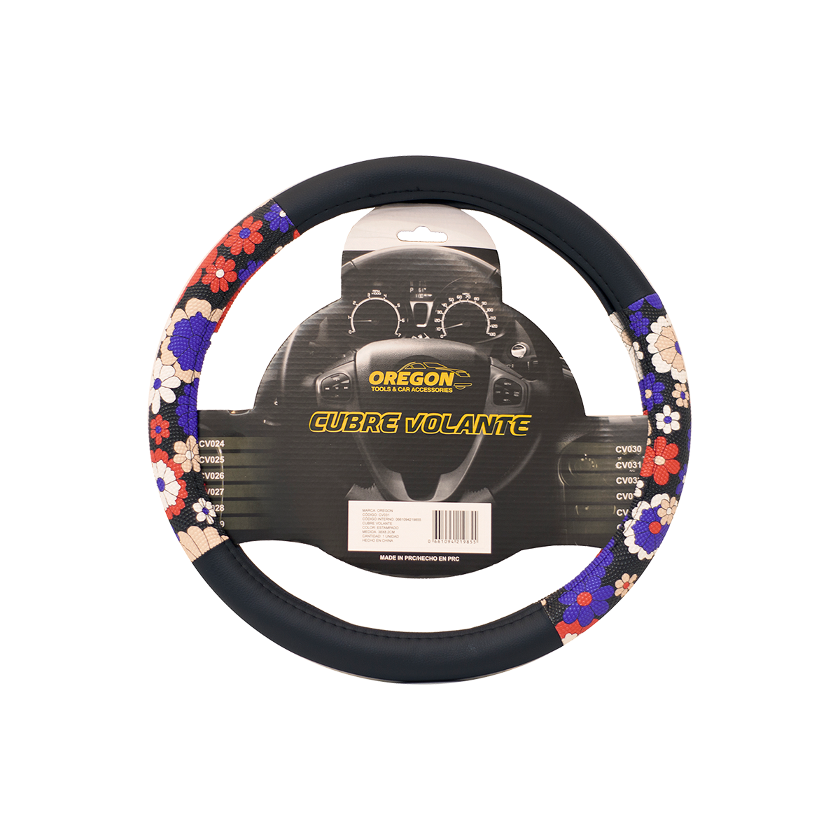 CV031 CUBRE VOLANTE 38CM NEGRO CON FLORES - Imagen 1